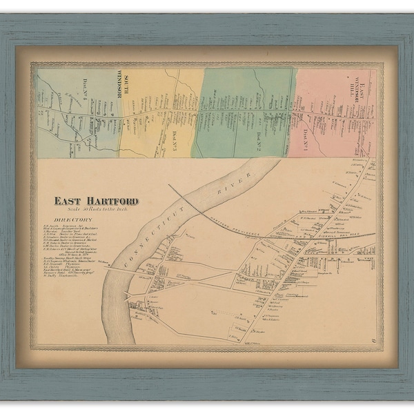 East Hartford, Hartford County, Connecticut, 1869 Map, Replica or GENUINE ORIGINAL