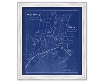MYSTIC, Connecticut - 1893 Map Blueprint