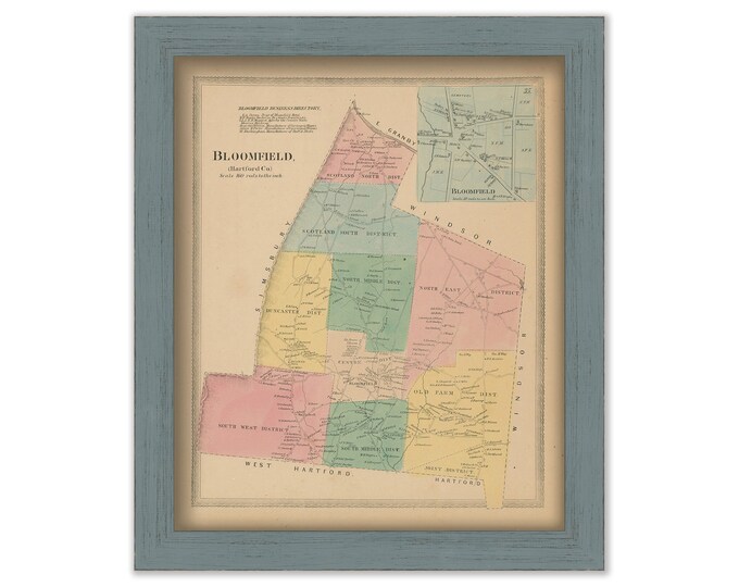 BLOOMFIELD, Connecticut, 1869 Map, Replica or GENUINE ORIGINAL