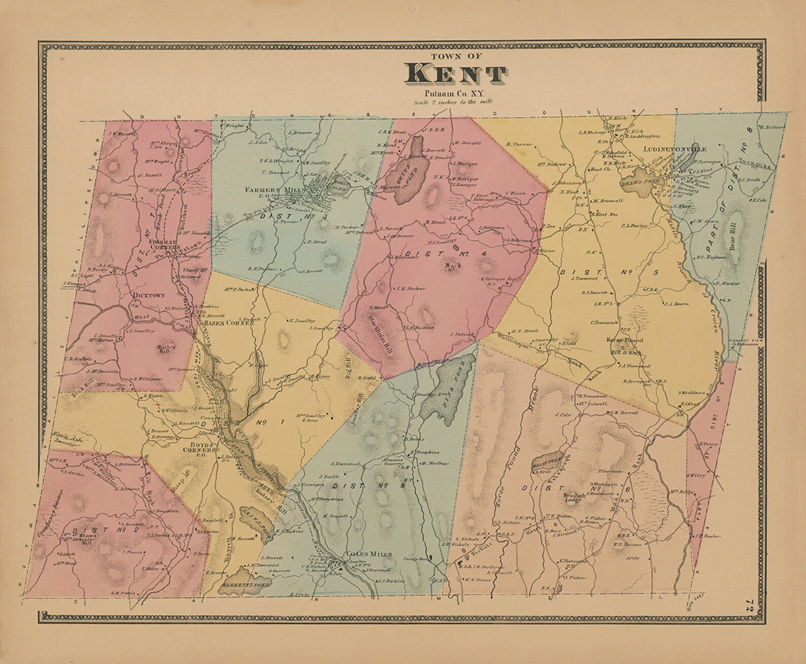 Town of KENT New York 1868 Map Etsy