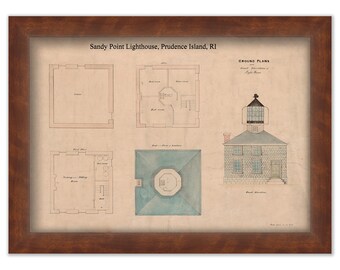 Sandy Point Lighthouse, Prudence Island, RI - Architectural Drawing of Proposed Lighthouse from 1850