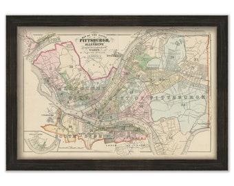 PITTSBURGH and ALLEGHENY city, Pennsylvania 1876 Map - Replica or Genuine ORIGINAL