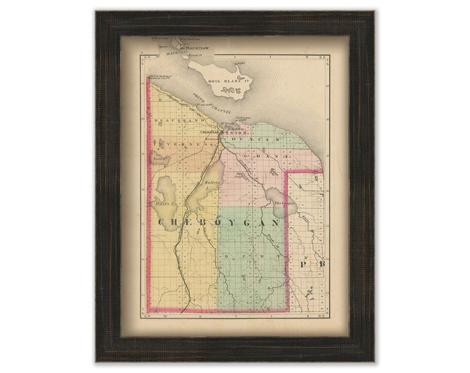 CHEBOYGAN COUNTY, Michigan 1873 Map - Replica or Genuine ORIGINAL