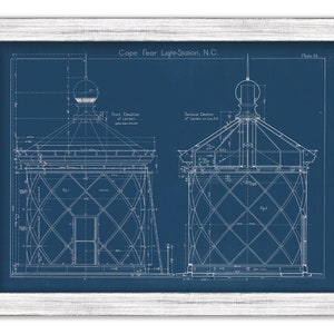 CAPE FEAR LIGHTHOUSE, Bald Head Island, North Carolina  - Detailed Blueprint Drawing of the Lighthouse Lantern Room 1860