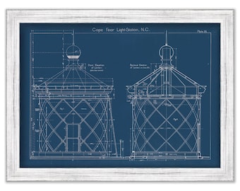 CAPE FEAR LIGHTHOUSE, Bald Head Island, North Carolina  - Detailed Blueprint Drawing of the Lighthouse Lantern Room 1860