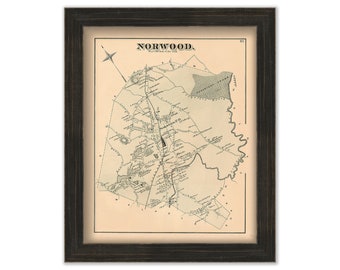 Town of NORWOOD, Massachusetts 1876 Map - Replica or GENUINE ORIGINAL