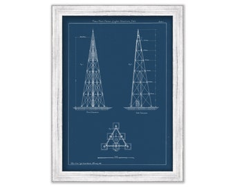 NEW PORT PENN Light/aka Liston Rear Range lighthouse, Delaware  -  Blueprint Drawing and Plan of the Lighthouse as it was in 1895.