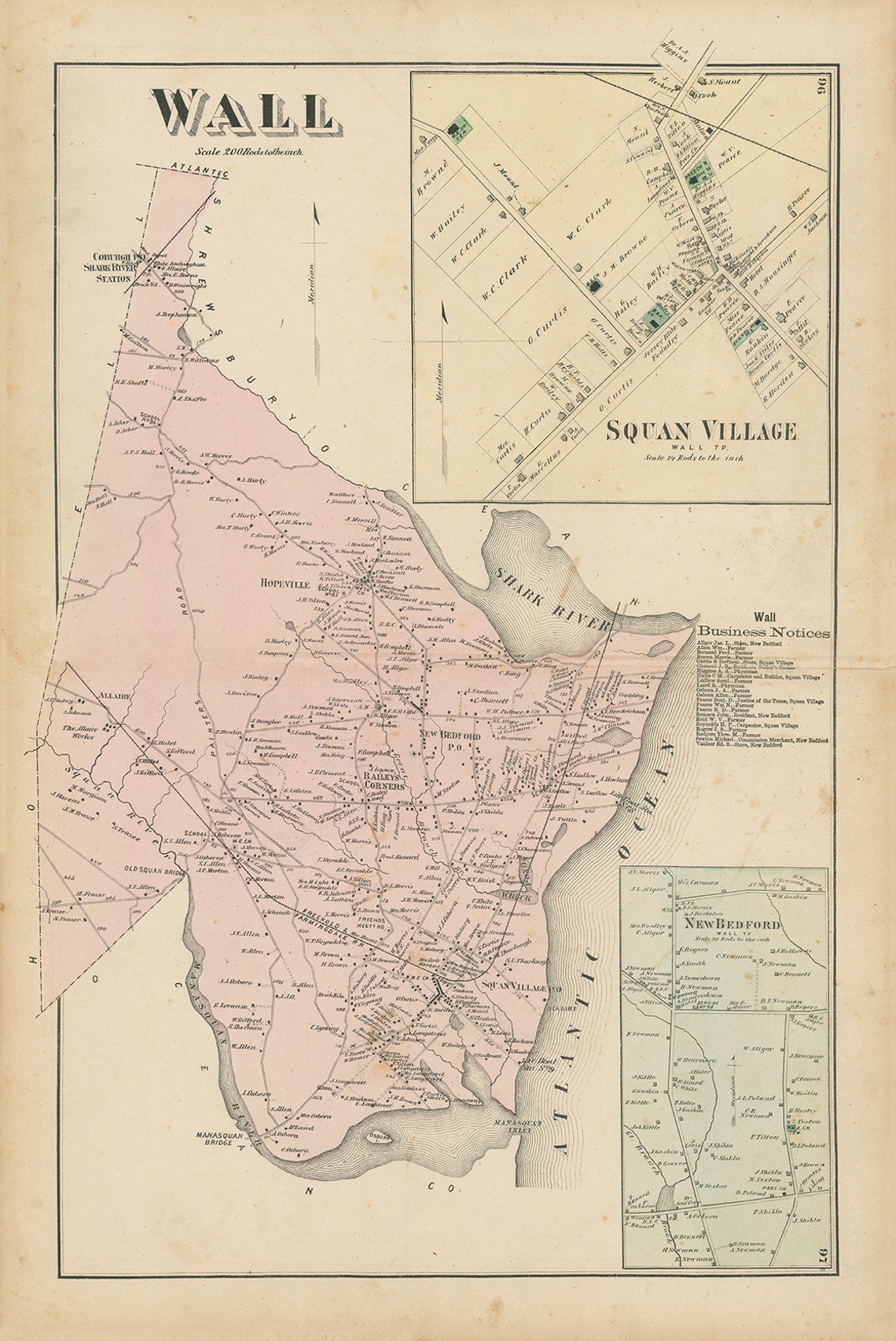 WALL TOWNSHIP New Jersey 1873 Map Replica or Genuine Etsy