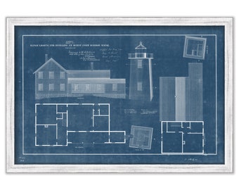 BURNT COAT HARBOR Lighthouse, Maine  - Blueprint Drawing and Plan of the Lighthouse as it was in 1872.