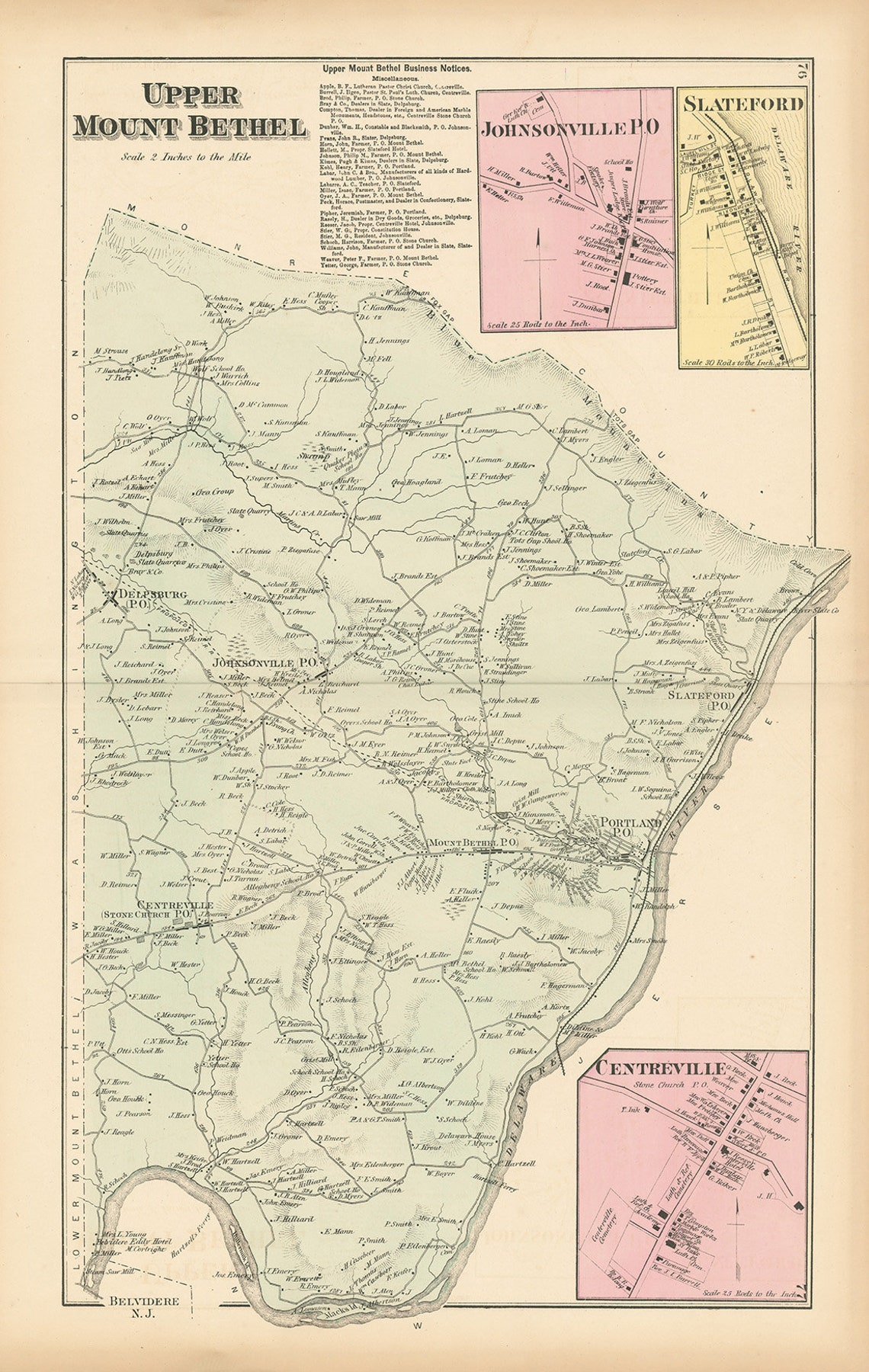 UPPER MOUNT BETHEL Pennsylvania 1872 Map Replica or Genuine Etsy