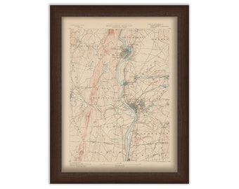 Springfield, Holyoke, Longmeadow and Agawam, Massachusetts 1890 - Topographic Map - Replica and Genuine Original