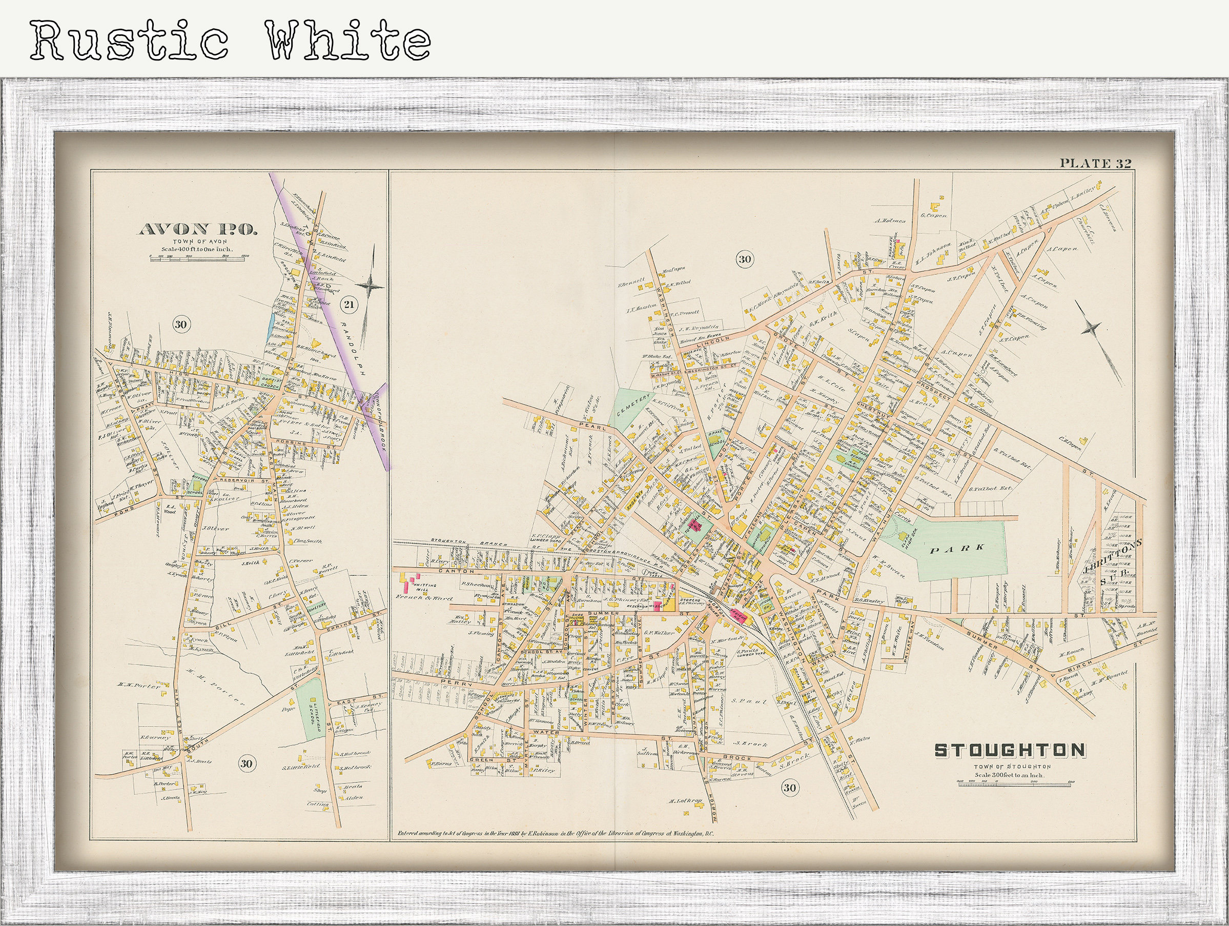 Villages of STOUGHTON and AVON, Massachusetts 1888 Map