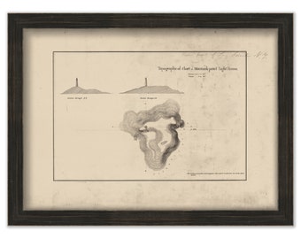 MONTAUK POINT LIGHTHOUSE, Long Island, New York  -  Topograpical Chart showing Lighthouse location 1860.