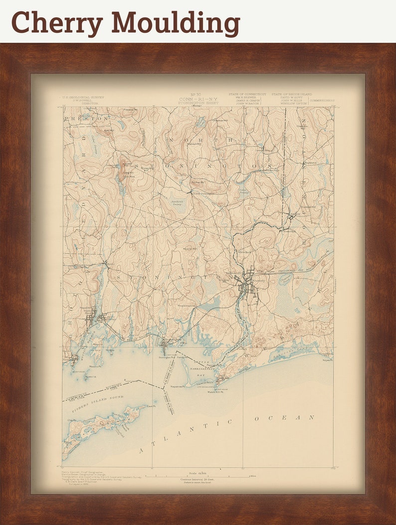 STONINGTON and MYSTIC Connecticut 1893 Topographic Map Etsy