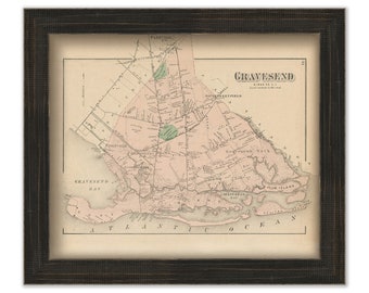Gravesend, Brooklyn, New York 1873 Map, Replica and GENUINE ORIGINAL
