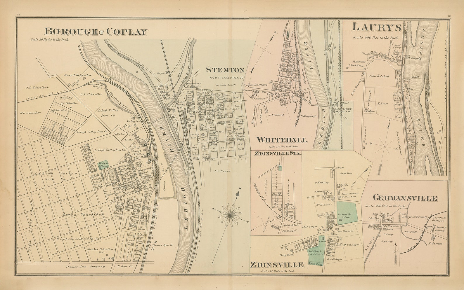 ZIONSVILLE LAURYS and GERMANSVILLE Pennsylvania 1876 Map Etsy