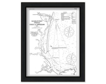 Newburyport, Ipswich, Essex and Annisquam, Massachusetts 1909 - Black and White - Nautical Chart by Geo. Eldridge