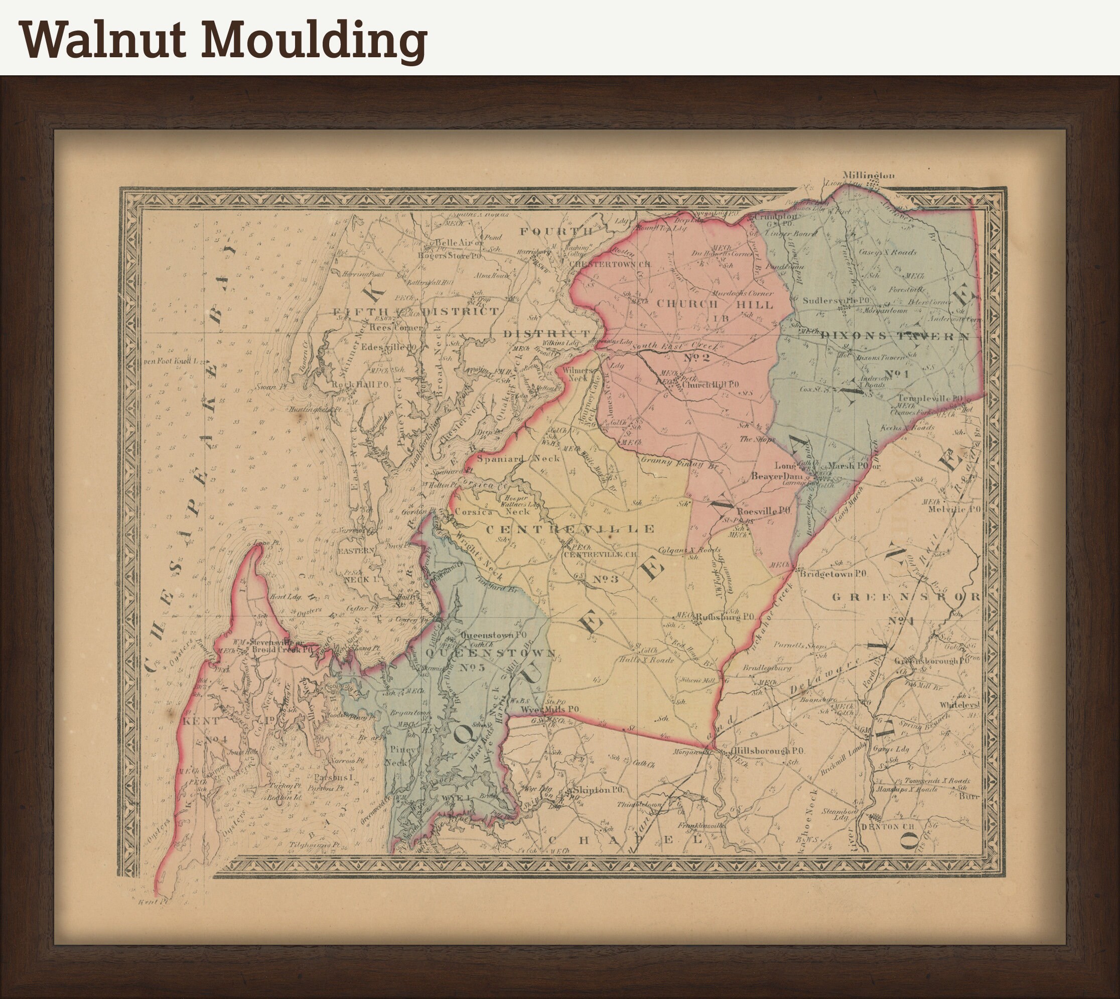 QUEEN ANNE COUNTY Maryland 1866 Map Replica Or Genuine Original