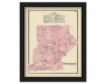Town of NEW SALEM, Massachusetts 1871 Map - Replica or Genuine ORIGINAL