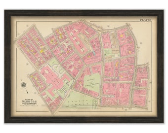 BOSTON, Massachusetts 1917 Map, Plate 1, State House, Scollay Square  -  Replica or Genuine ORIGINAL