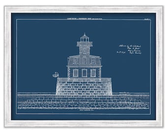 PENFIELD REEF LIGHTHOUSE, Fairfield County, Connecticut  - Blueprint Drawing and Plan of the Lighthouse as it was in 1870.