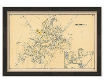 Village of HOLLISTON, Massachusetts 1875 Map - Replica or Genuine ORIGINAL