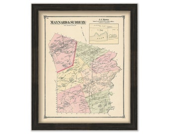 MAYNARD and SUDBURY, Massachusetts 1875 Map - Replica or Genuine ORIGINAL