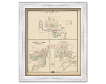 Baraboo, Sparta and Black River Falls, Wisconsin 1878 Map, Replica or Genuine Original