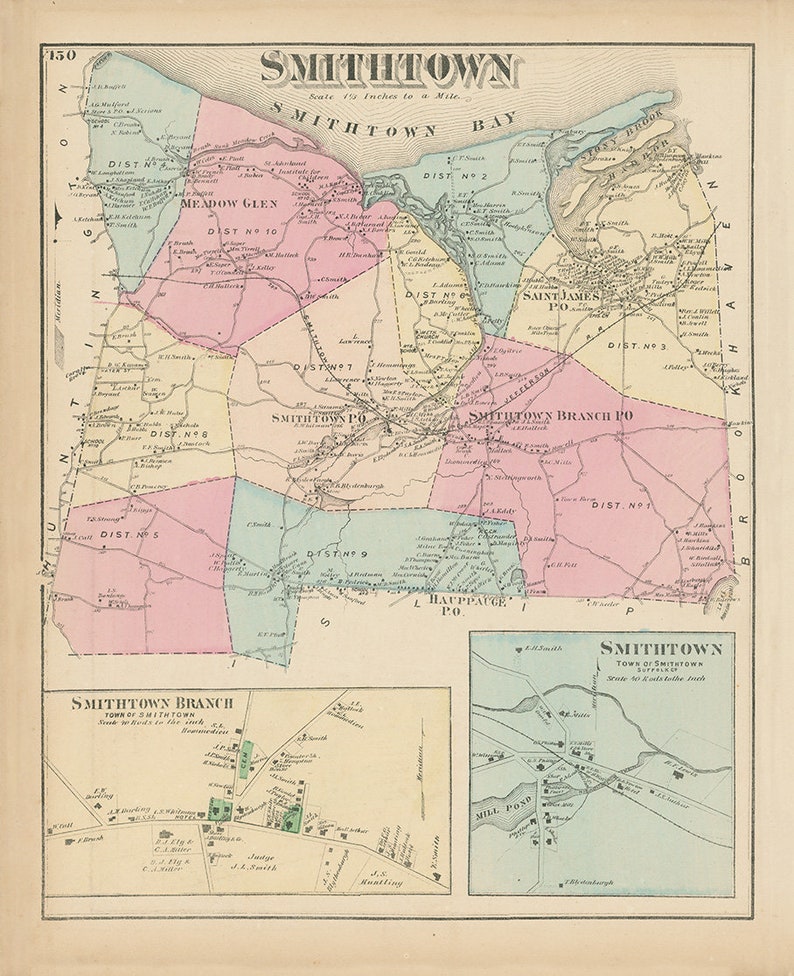 Smithtown New York 1873 Map Replica and GENUINE ORIGINAL Etsy