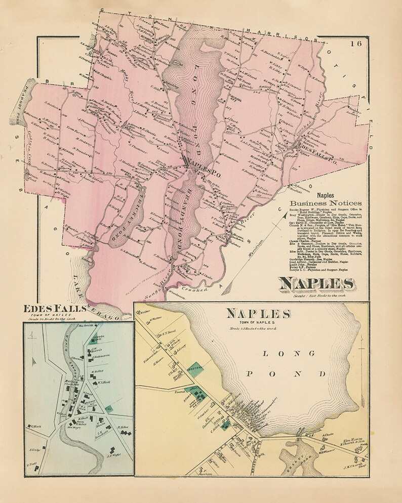 NAPLES Maine 1871 Map Replica or Genuine ORIGINAL Etsy