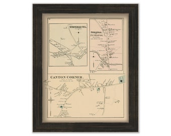 Villages of CANTON, Massachusetts 1876 Map - Replica or GENUINE ORIGINAL