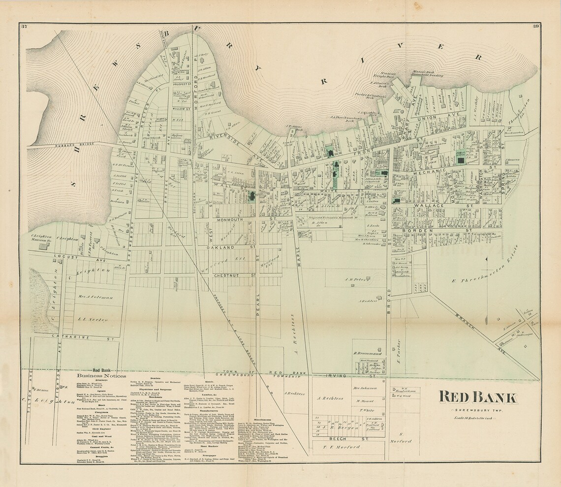 RED BANK New Jersey 1873 Map Replica or Genuine ORIGINAL Etsy