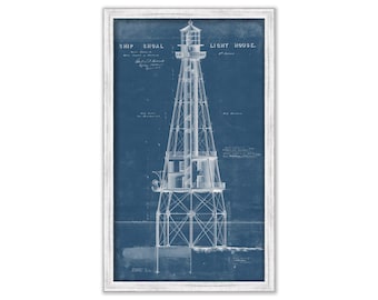 SHIP SHOAL LIGHTHOUSE, Gulf of Mexico, Louisiana  - Blueprint Drawing and Plan of the Lighthouse as it was in 1856.
