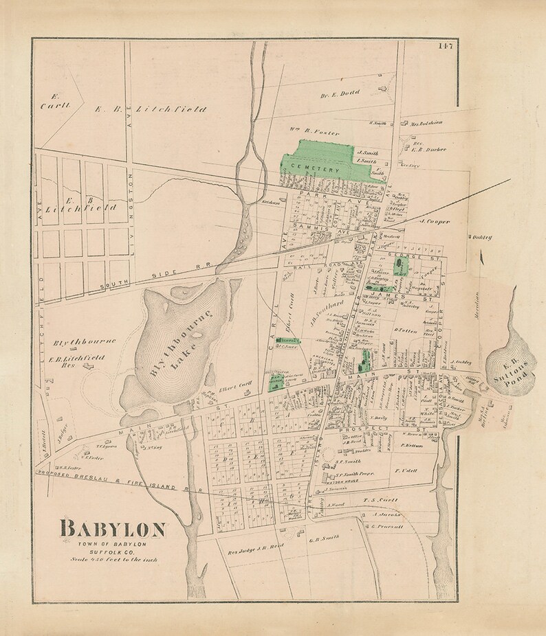 Babylon Village New York 1873 Map Replica and GENUINE Etsy