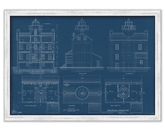 BLACKSTONE ISLAND LIGHTHOUSE, Maryland  - Blueprint Drawing and Plan of the Lighthouse as it was in 1883.