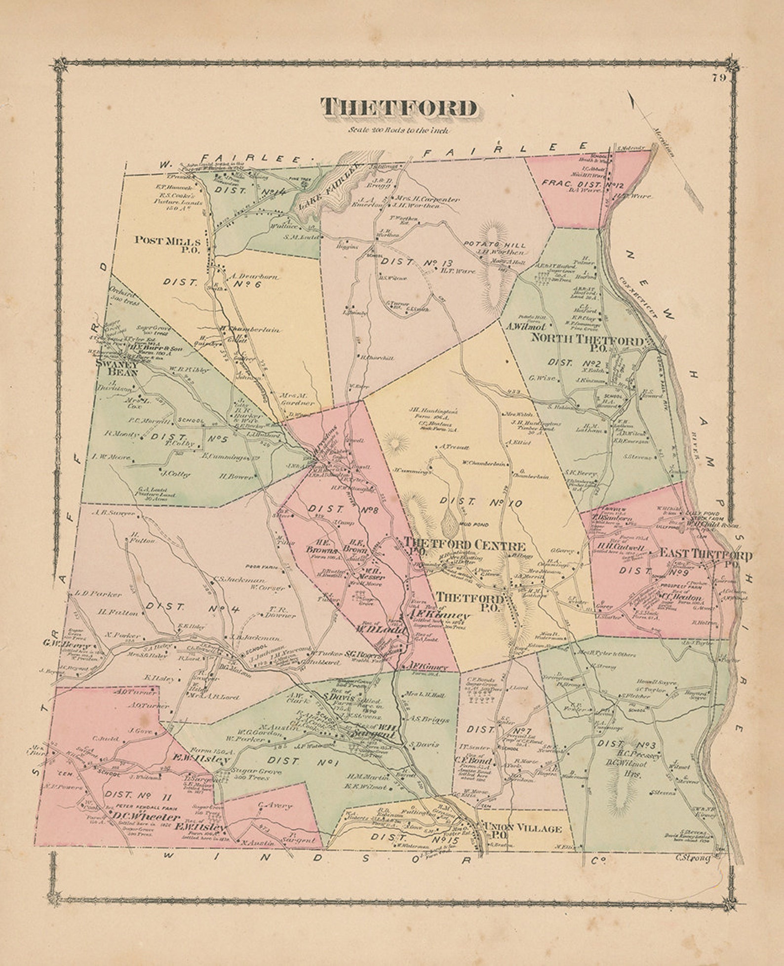 THETFORD Vermont 1877 Map Replica or Genuine ORIGINAL Etsy