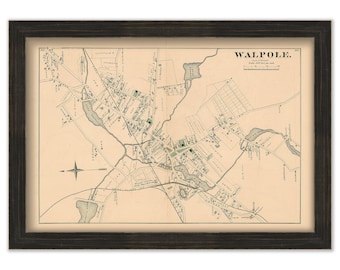 Village of WALPOLE, Massachusetts 1876 Map - Replica or GENUINE ORIGINAL