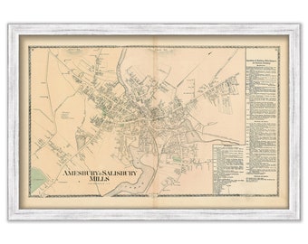 AMESBURY and SALISBURY MILLS, Massachusetts 1872 Map - Replica or Genuine Original