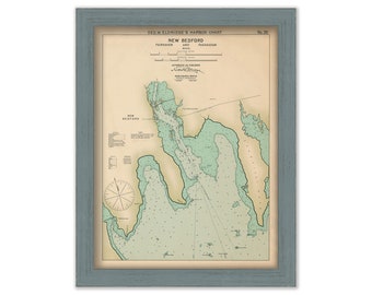 New Bedford, Fair Haven, & Padanaram, Massachusetts  - Nautical Chart by George W. Eldridge - Colored Version