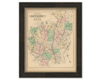 KENNEBEC County, Maine 1890 Map, Replica or GENUINE ORIGINAL