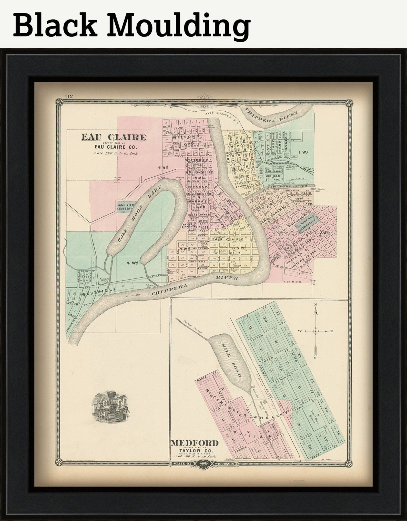 EAU CLAIRE and MEDFORD Wisconsin 1878 Map Replica or Genuine Etsy