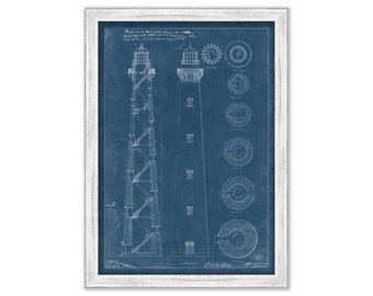 CAPE HATTERAS LIGHTHOUSE, Outer Banks, North Carolina  -  Blueprint Drawing and Plan of the Lighthouse as it was in 1868.