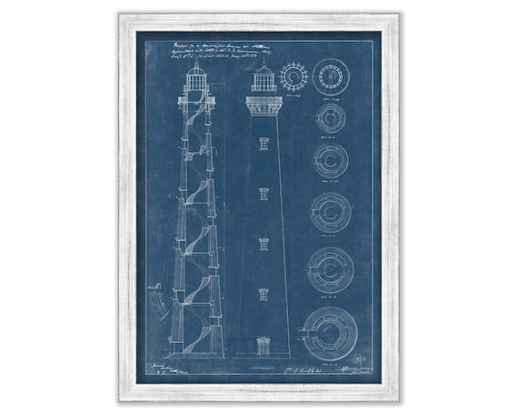CAPE HATTERAS LIGHTHOUSE, Outer Banks, North Carolina  -  Blueprint Drawing and Plan of the Lighthouse as it was in 1868.