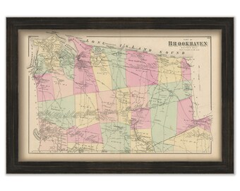 Brookhaven, New York 1873 Map, Replica and GENUINE ORIGINAL