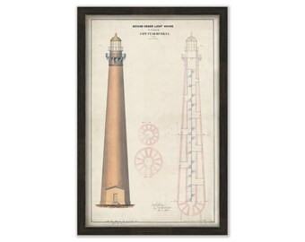 CAPE FEAR LIGHTHOUSE, Bald Head Island, North Carolina  - Reproduction Drawing of the Lighthouse as it was in 1860.