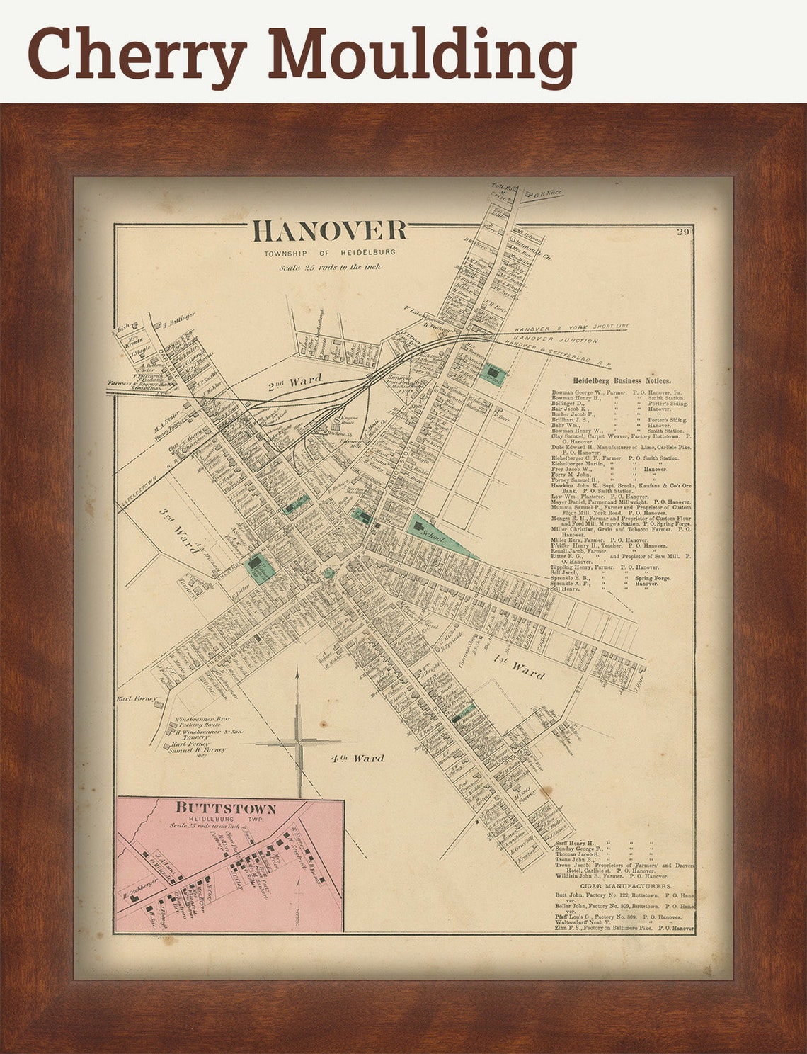 Village of HANOVER Pennsylvania 1876 Map Replica or Genuine Etsy