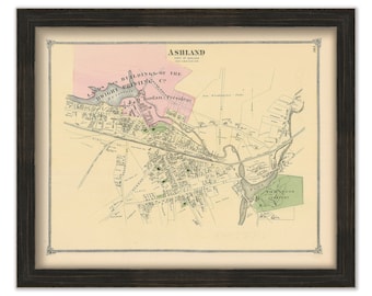 Village of ASHLAND, Massachusetts 1875 Map - Replica or Genuine ORIGINAL
