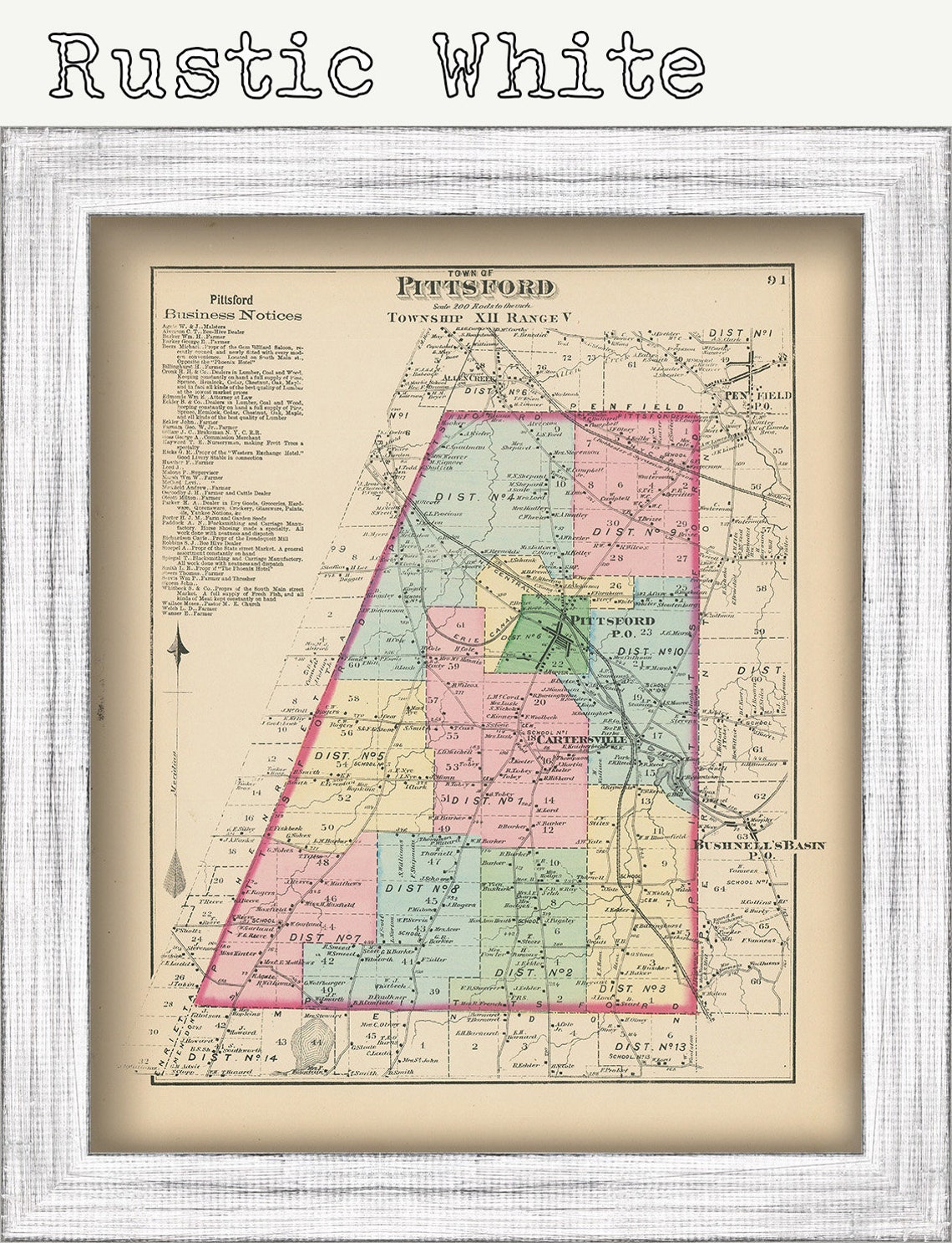 Town of PITTSFORD New York 1872 Map Etsy