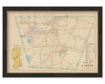 Town of EASTON, Massachusetts 1895 Map - Replica or GENUINE Original