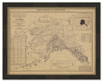 MARINE DISASTERS - Vessels Wrecked in Alaskan Waters  -  1916 Chart